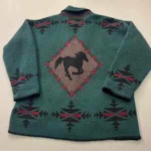 Wool Equestrian Western Style Aztec Horse Cardigan Woman’s Large Coldwater Creek